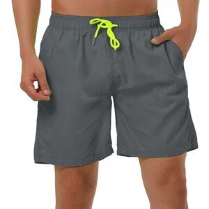 Solid Beach Shorts Drawstring Surfing Mesh Lining Swimwear Board Shorts Gray